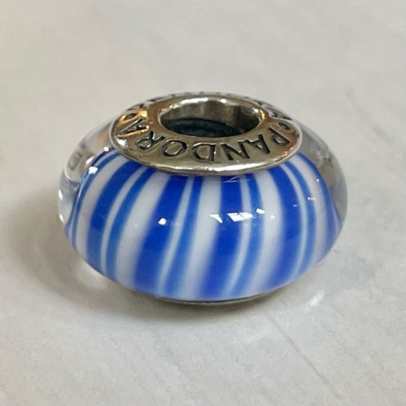 Pandora Blue Candy Stripes Murano Charm - Picture 3 of 6